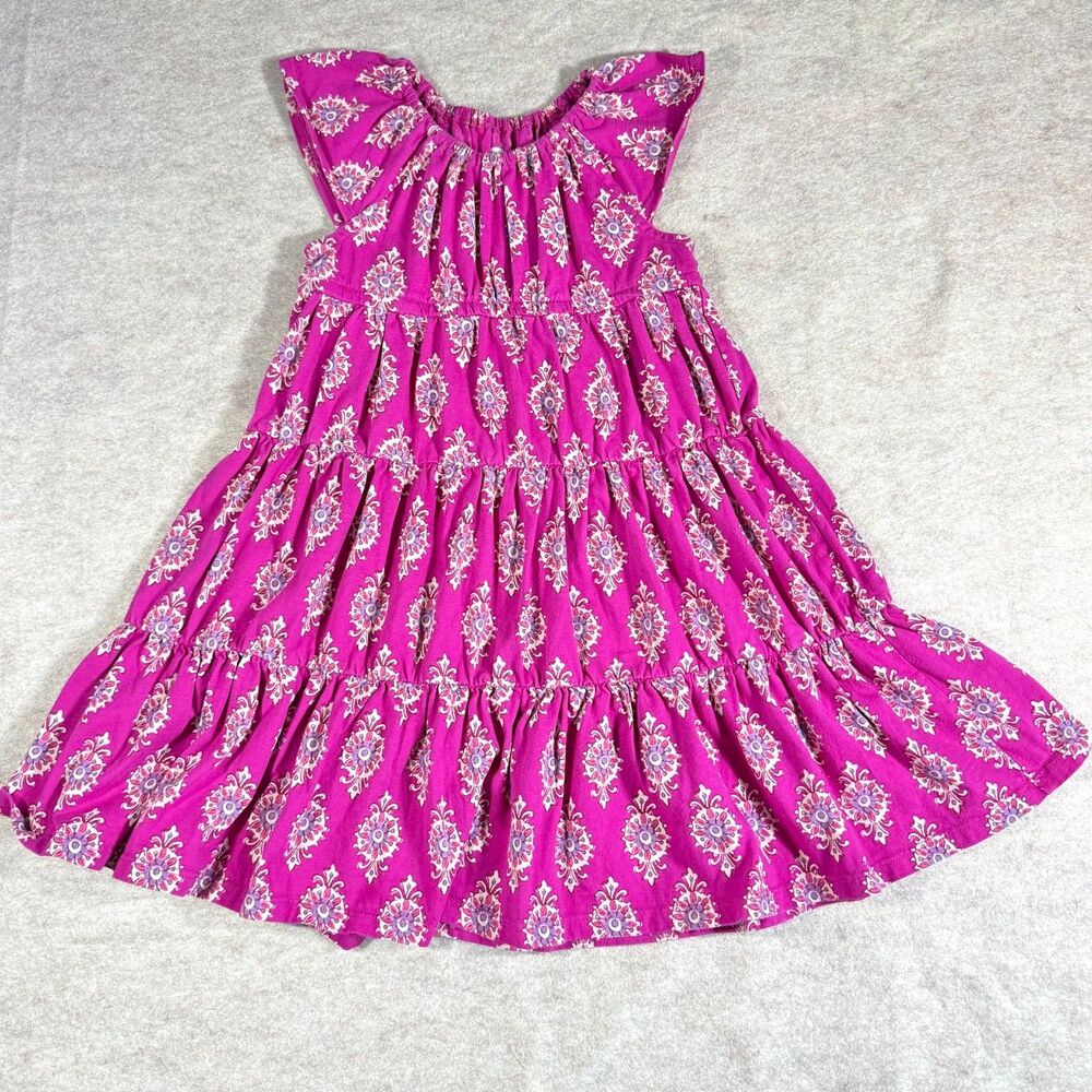 Tea Collection maxi dress girls 4 pink medallion print tiered sleeveless cotton